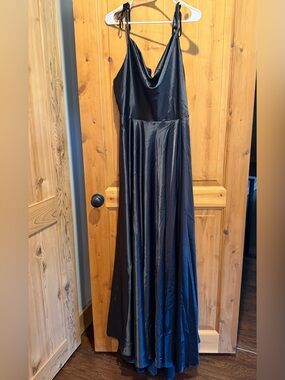 Black Satin Bridesmaid/Formal Maxi Dress